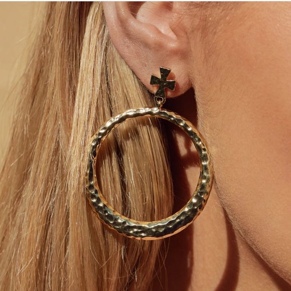 LUV AJ Gold Plated Statement Hoop Earrings - Picture 5 of 8